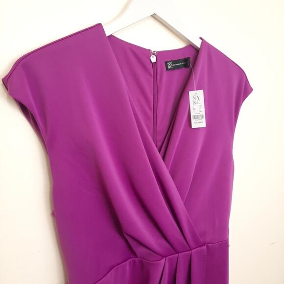 NWT New York & Co Faux Wrap Dress Purple XXL 2XL Tie Waist Belted Sheath V Neck - Picture 6 of 11